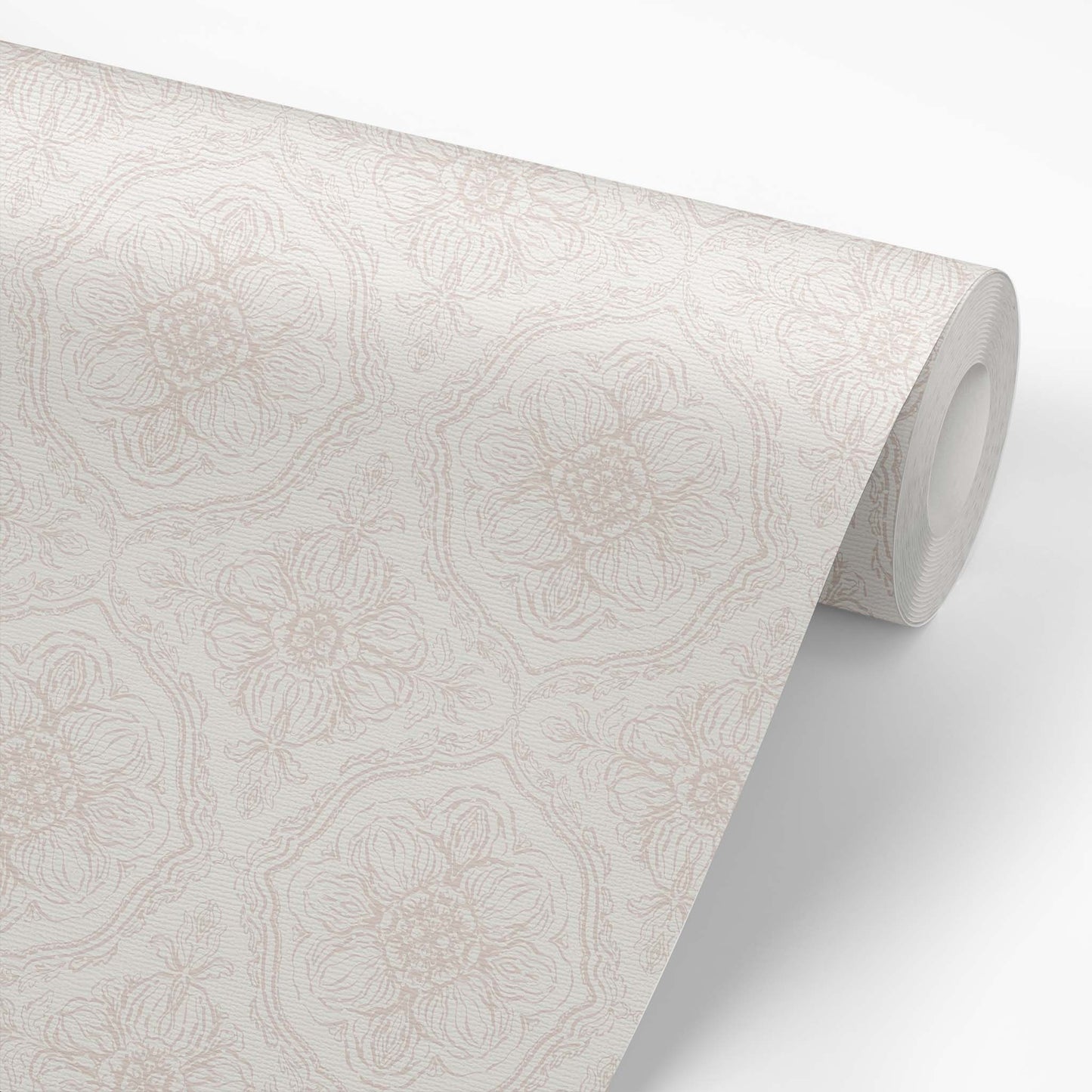 Roll of floral patterned beige wallpaper