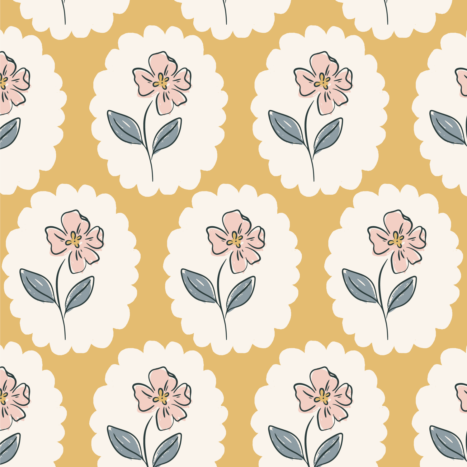 Closeup of Dancing Petals Peel and Stick, Removable Wallpaper in Ochre