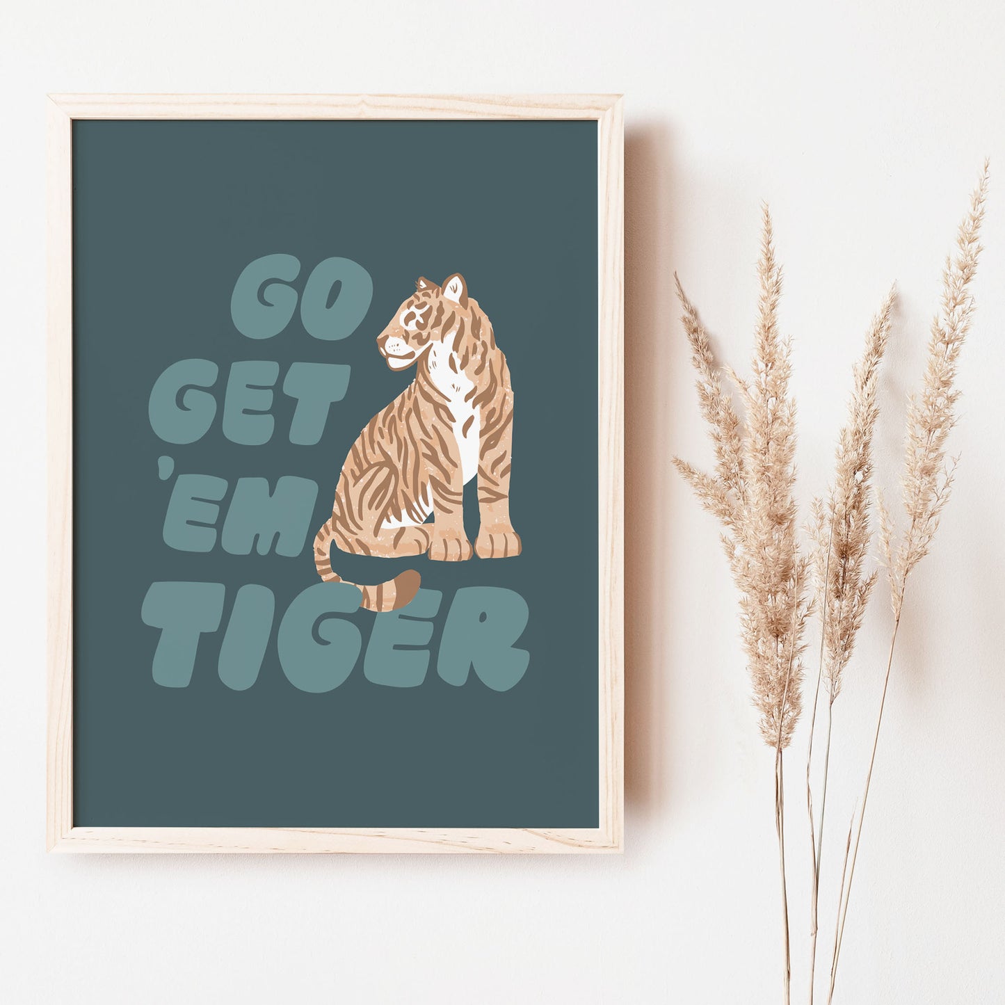 Go Get 'Em Tiger dark blue art print great for kids spaces