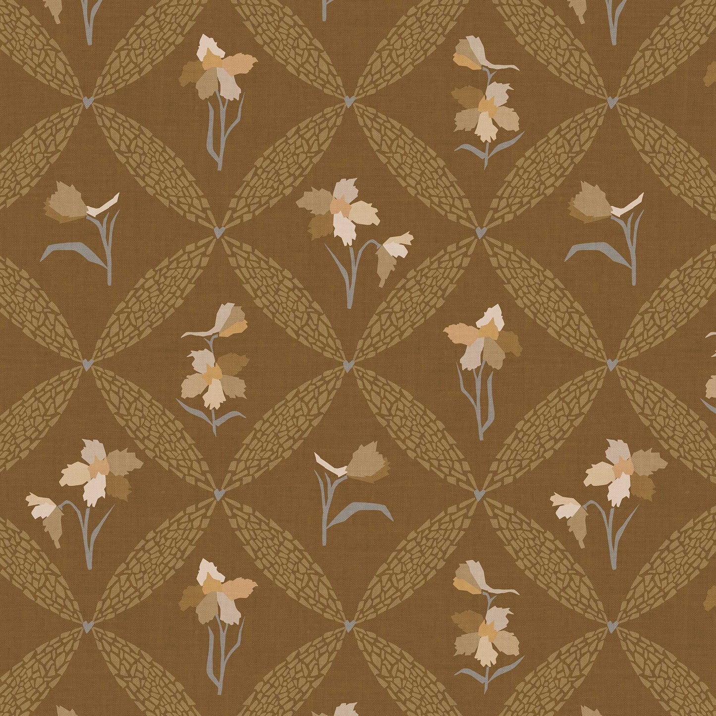 Closeup view of our Delphinium Wallpaper in Deep Mustard