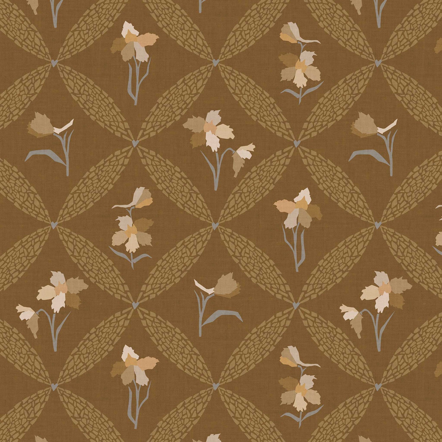 Closeup view of our Delphinium Wallpaper in Deep Mustard