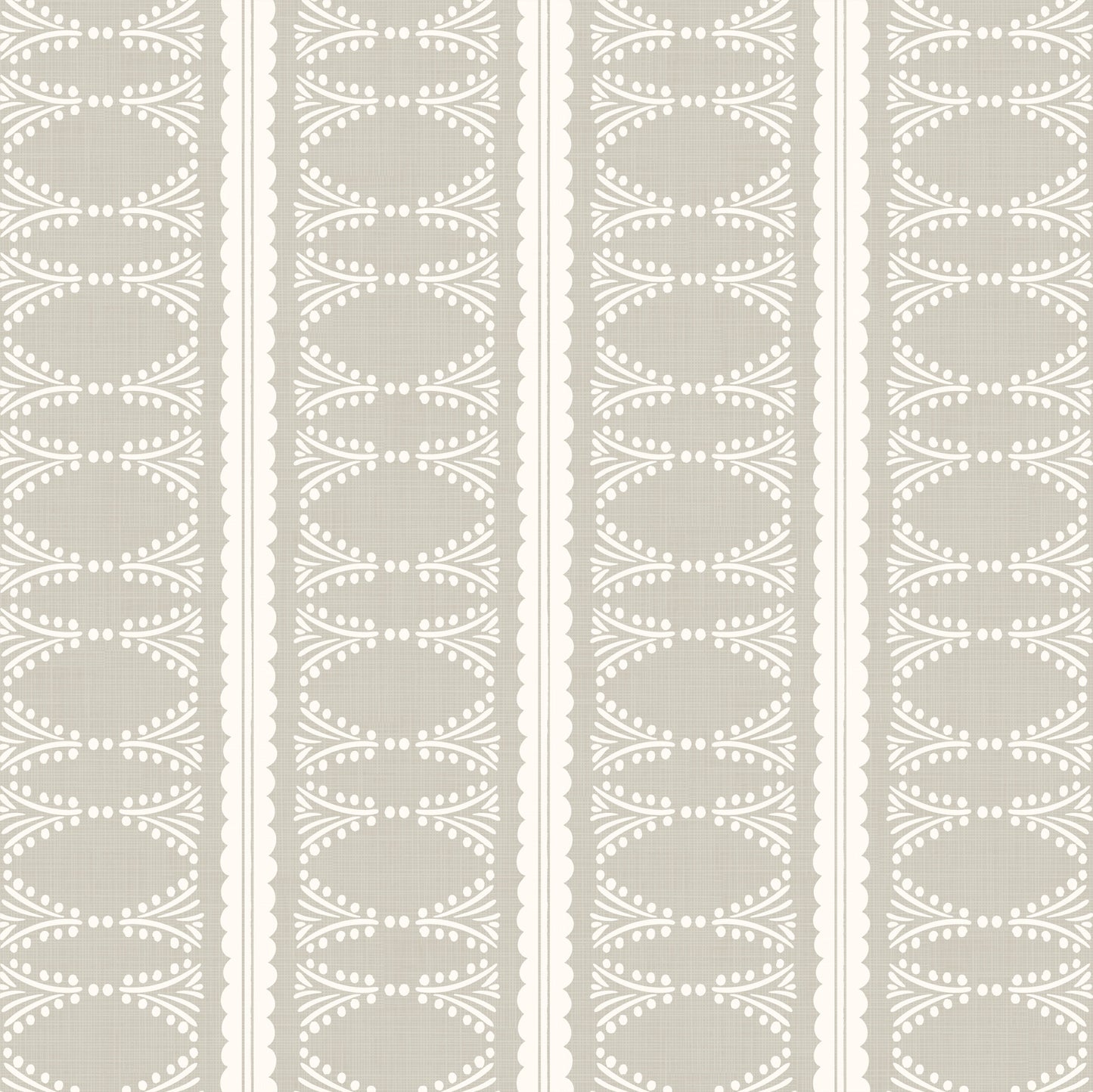 Scalloped Victorian Stripe Wallpaper in Sand shown close up.