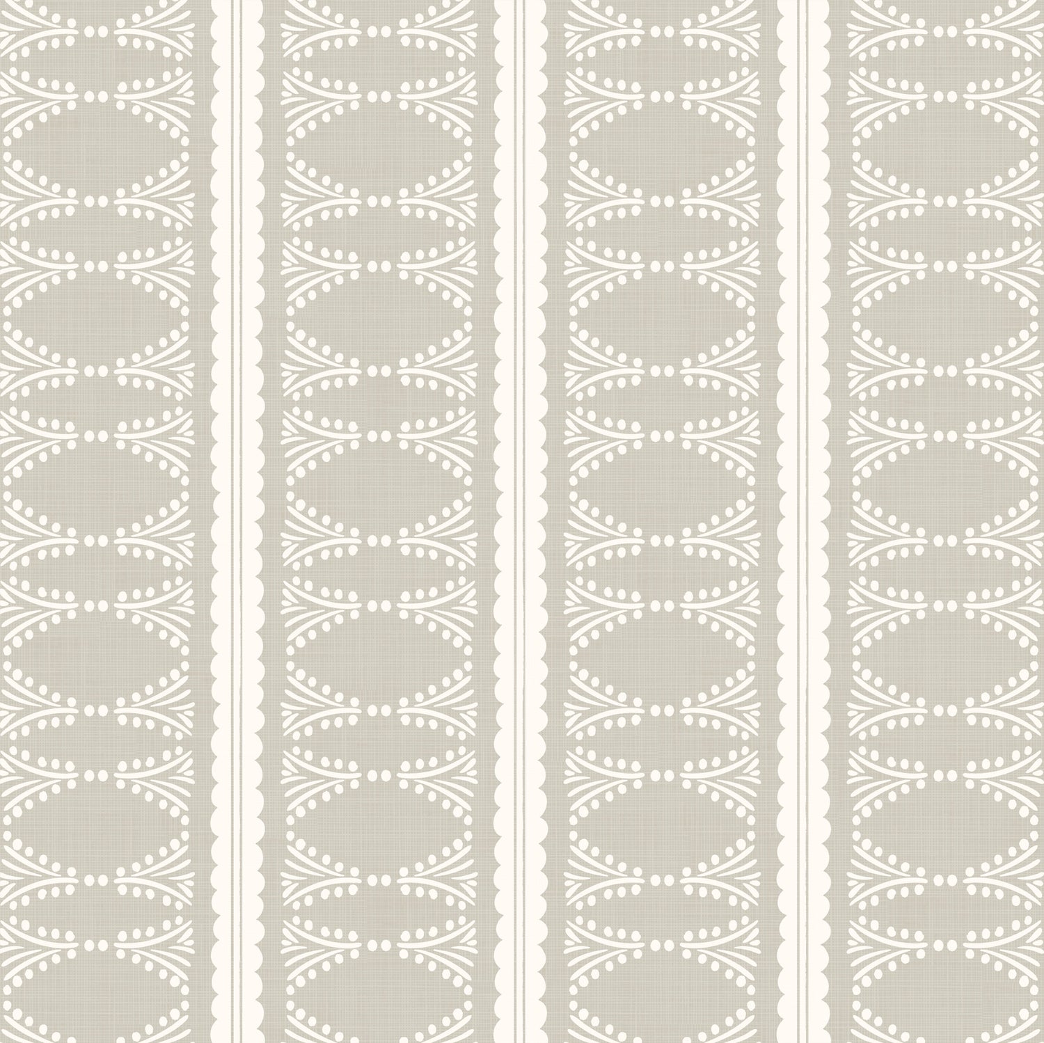 Scalloped Victorian Stripe Wallpaper in Sand shown close up.