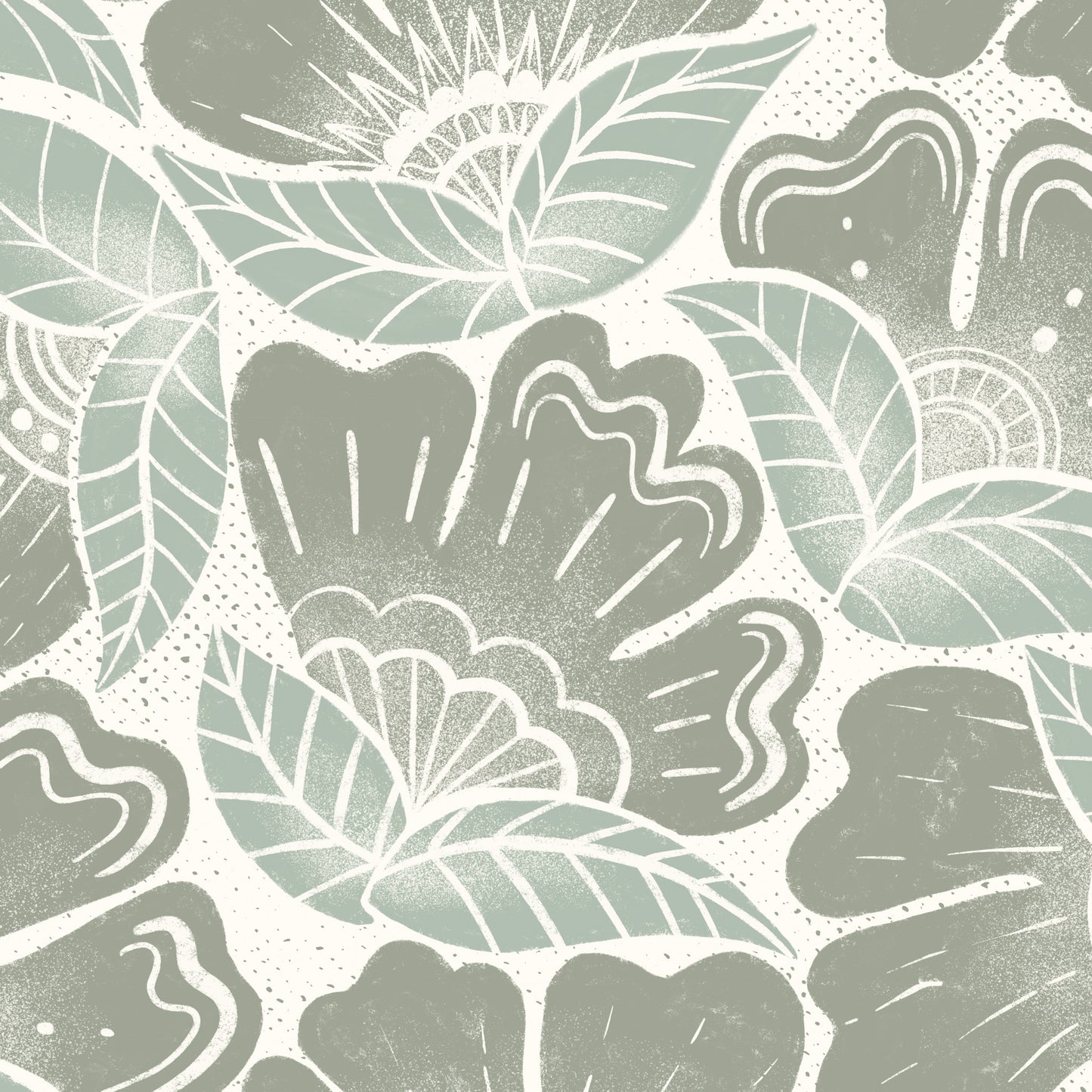 Scattered Flowers Wallpaper in Green shown in a close up view.