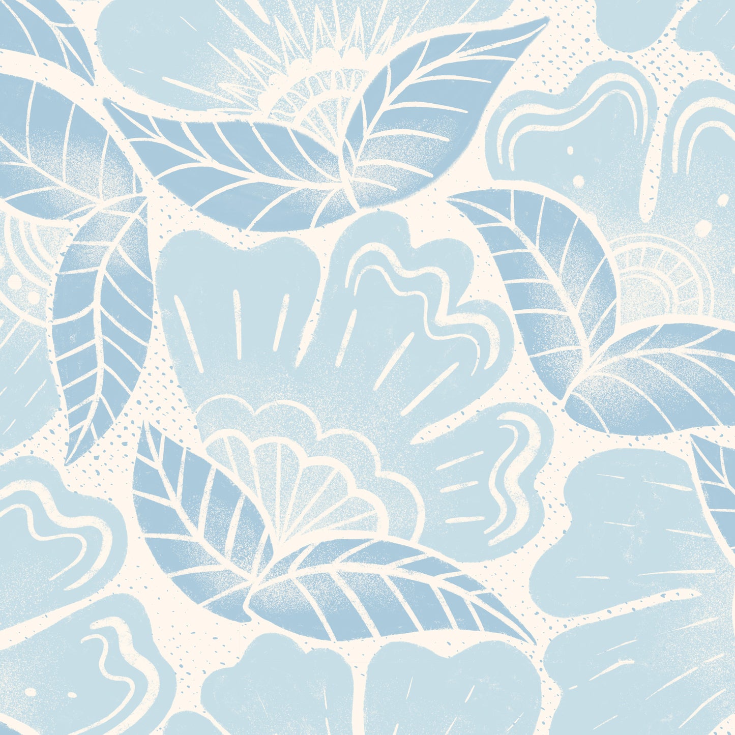 Scattered Flowers Wallpaper in Blue shown in a close up view.