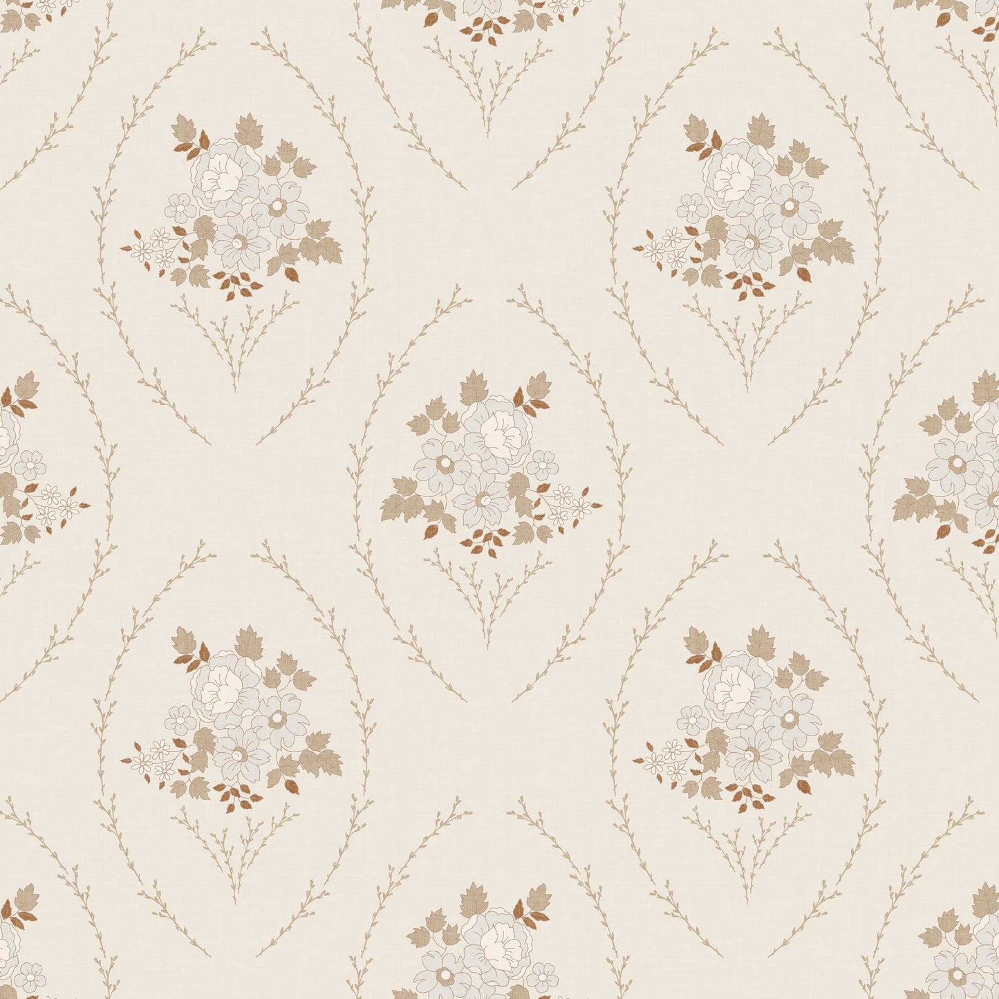 Closeup view of our Farmhouse Blooms Wallpaper in Almond