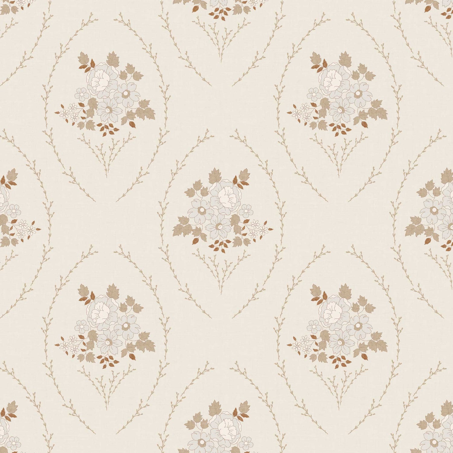 Closeup view of our Farmhouse Blooms Wallpaper in Almond