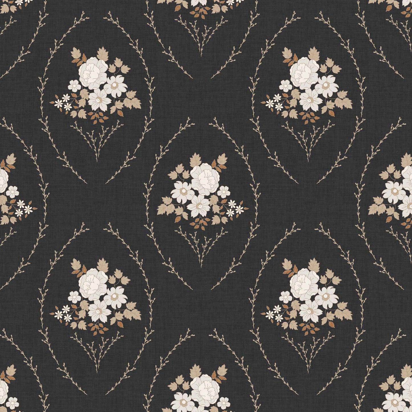 Closeup view of our Farmhouse Blooms Wallpaper in Ash