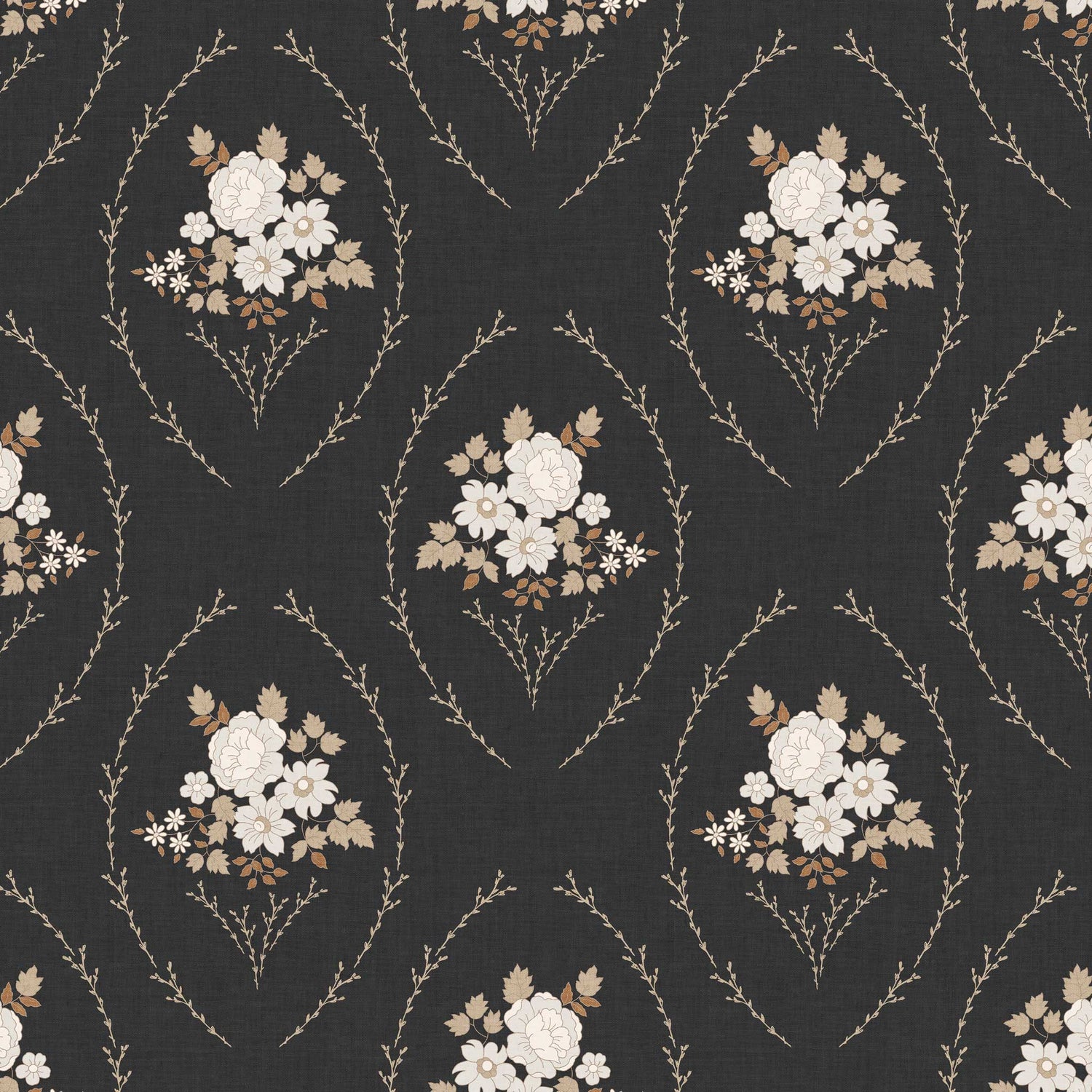 Closeup view of our Farmhouse Blooms Wallpaper in Ash