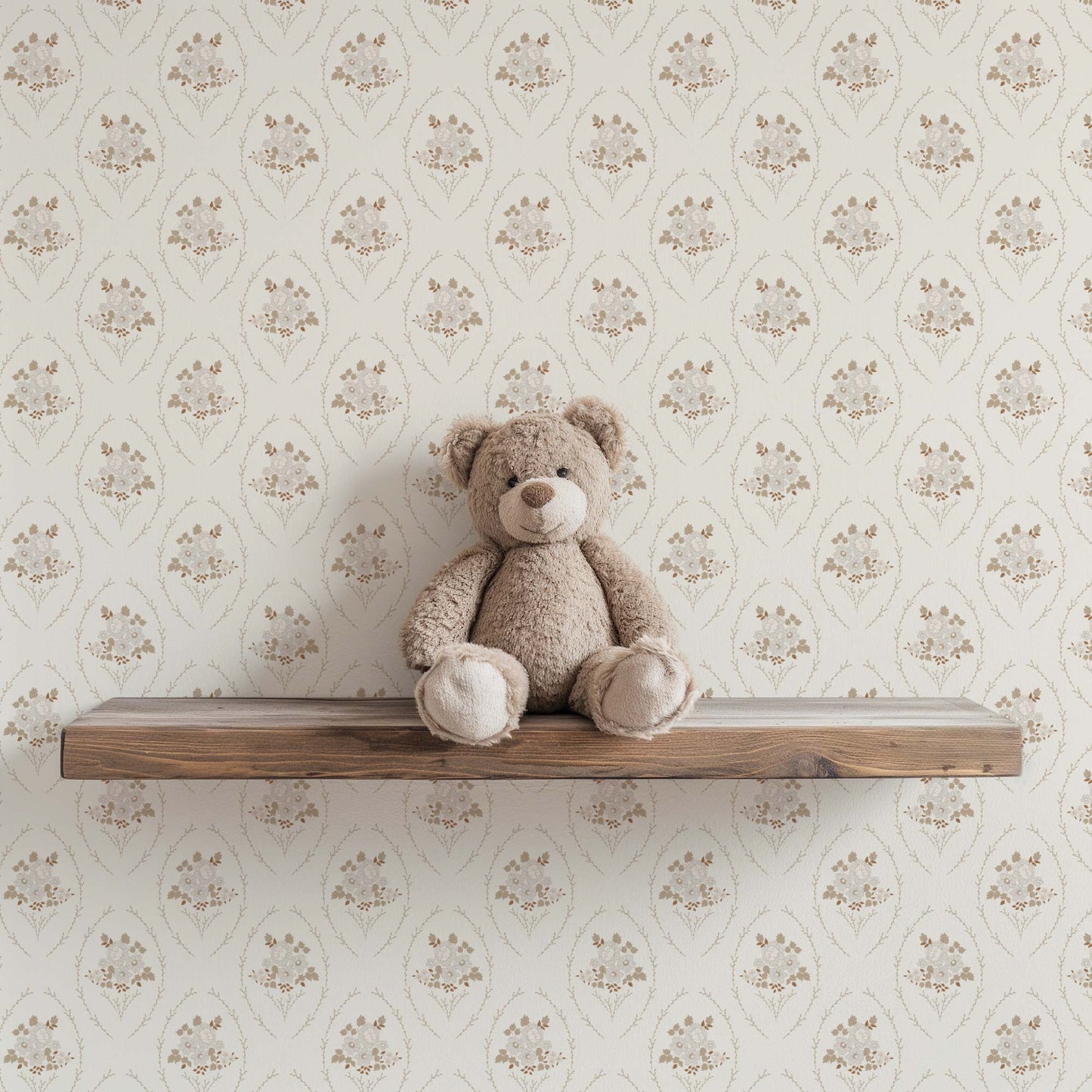 Farmhouse Blooms Wallpaper in Lace shown in a kid's room.