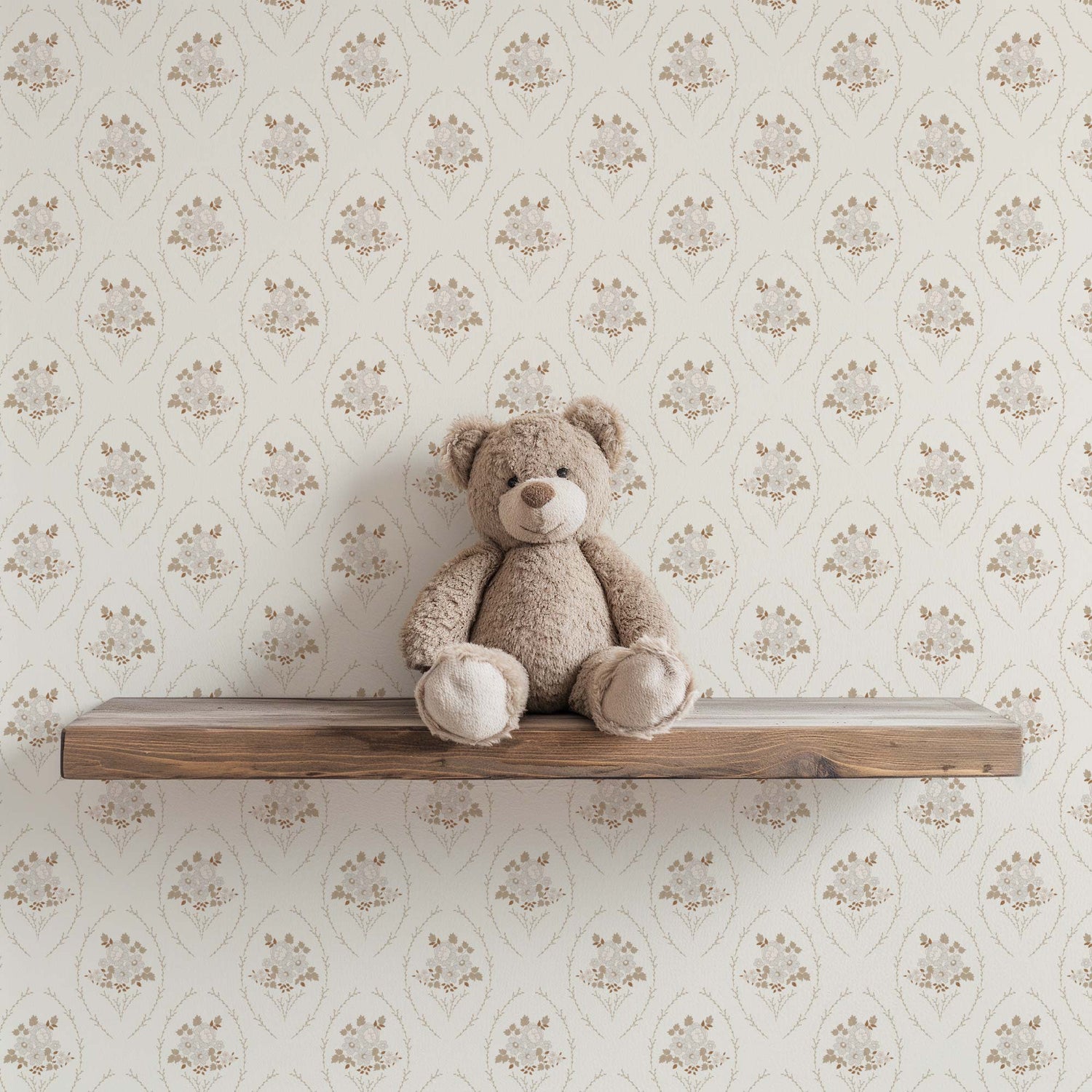Farmhouse Blooms Wallpaper in Lace shown in a kid's room.