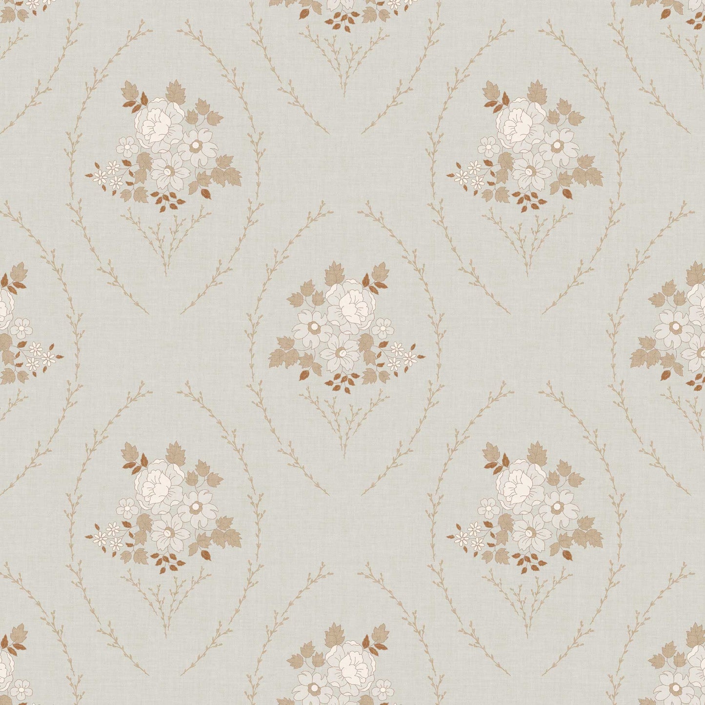 Closeup view of our Farmhouse Blooms Wallpaper in Portland Gray