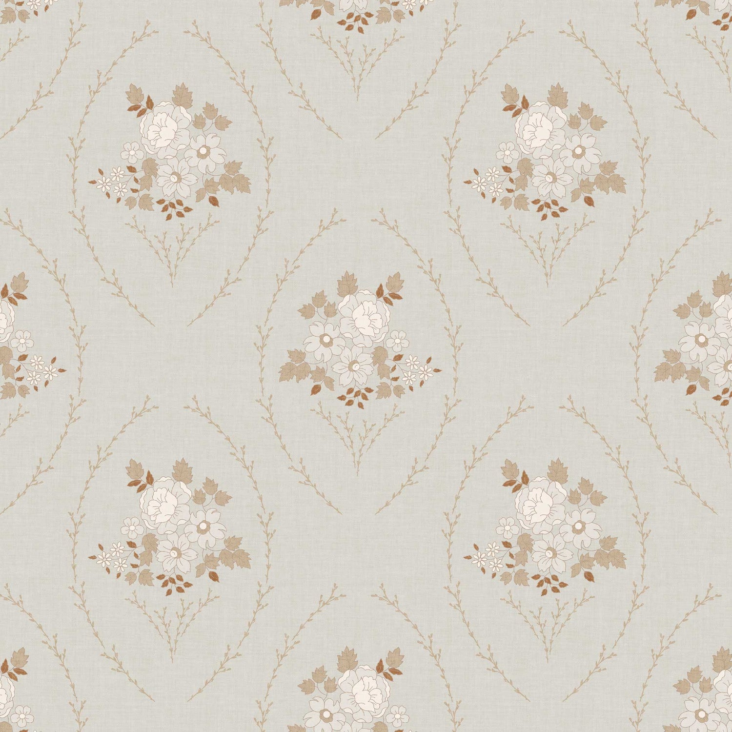 Closeup view of our Farmhouse Blooms Wallpaper in Portland Gray