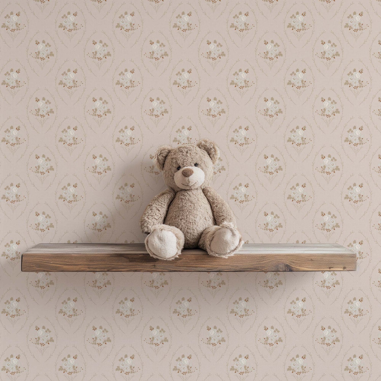 Farmhouse Blooms Wallpaper in Soft Pink shown in a kid's room