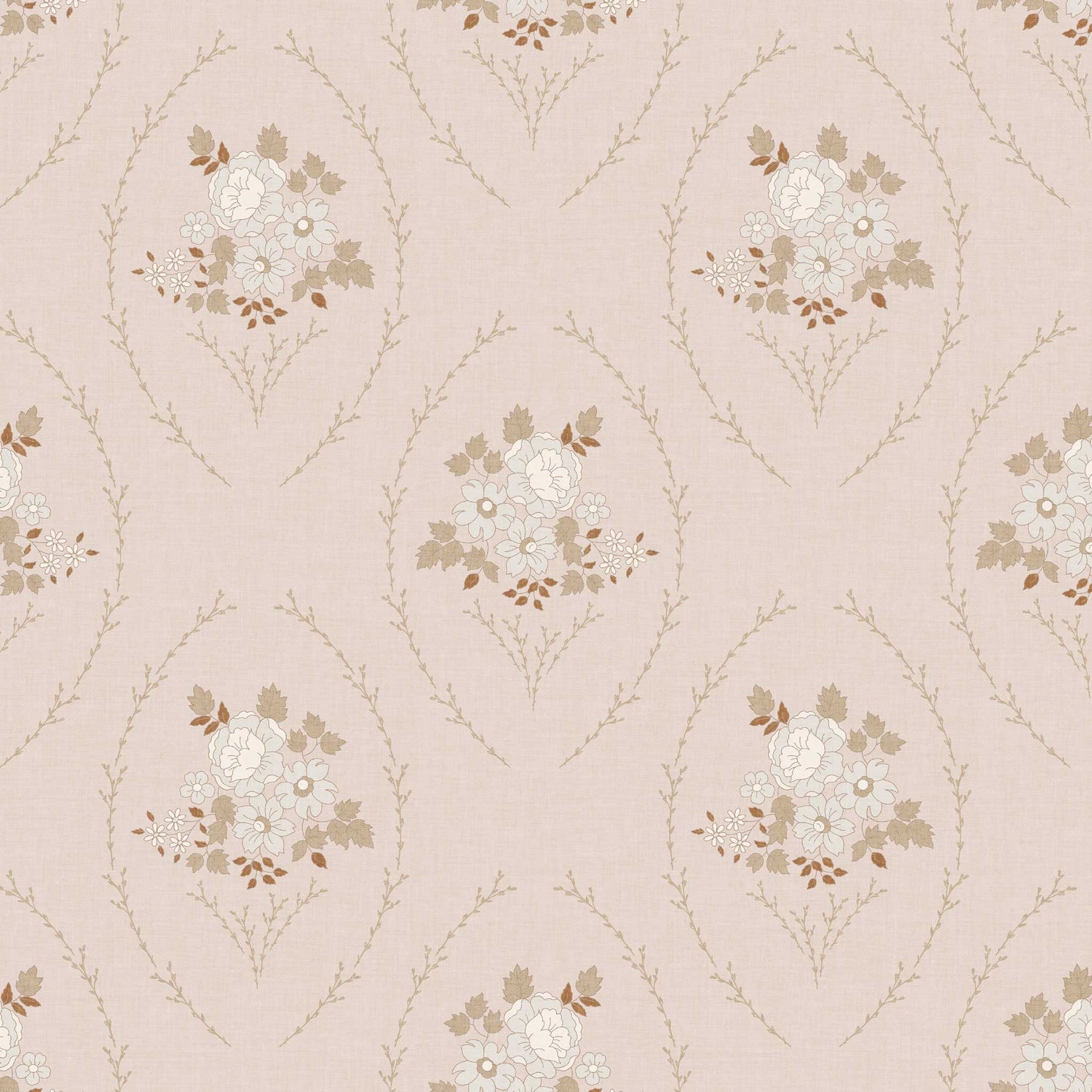 Closeup view of our Farmhouse Blooms Wallpaper in Soft Pink