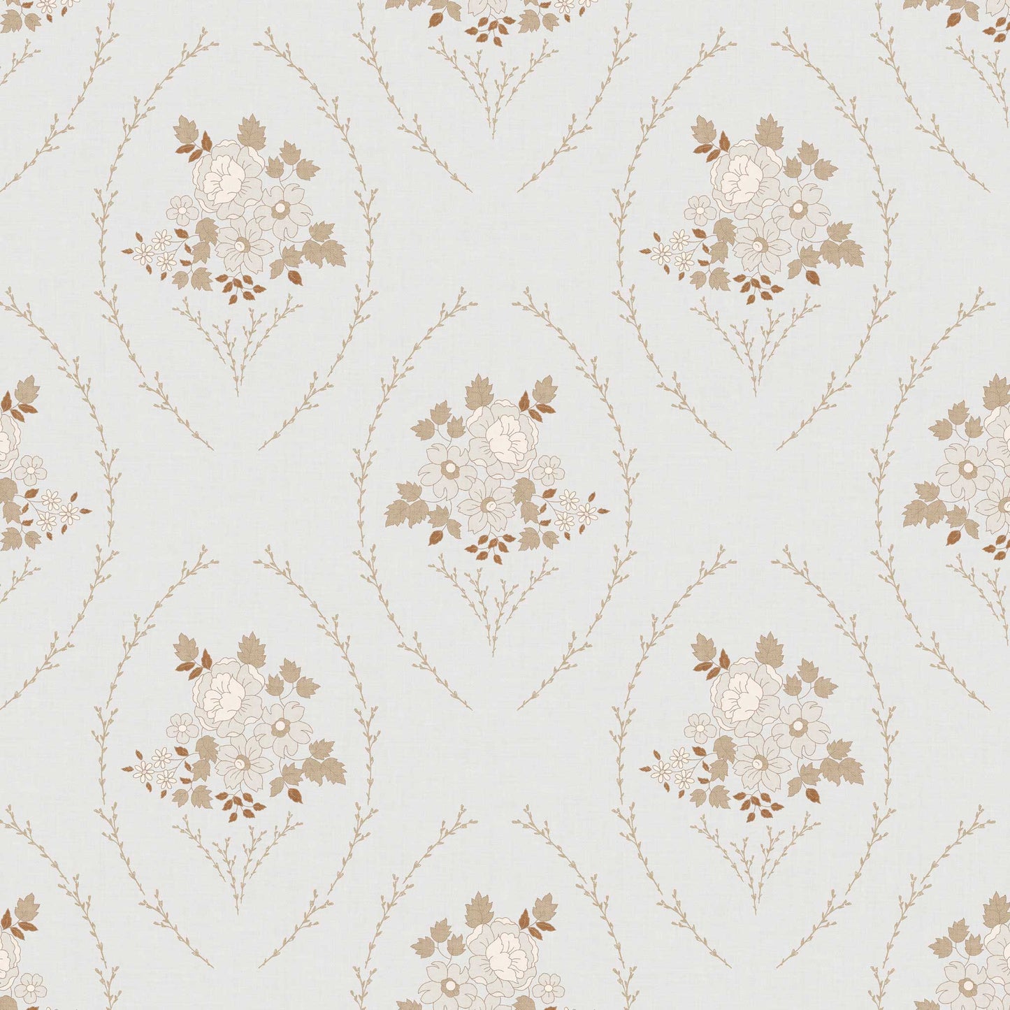 Closeup view of our Farmhouse Blooms Wallpaper in Soft Gray