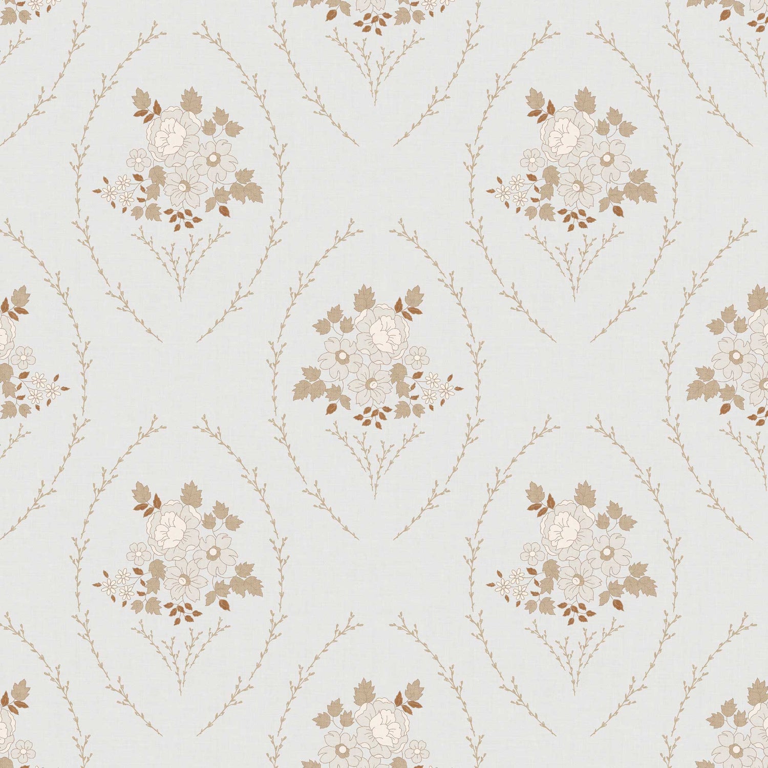 Closeup view of our Farmhouse Blooms Wallpaper in Soft Gray