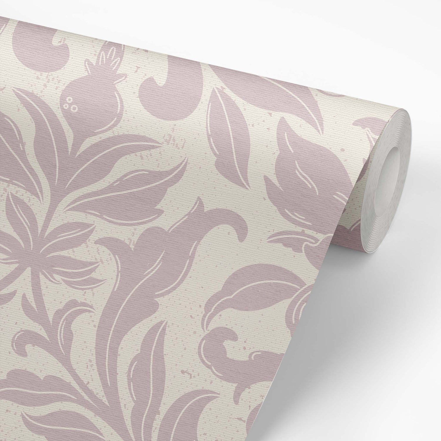 Floral Dreams Damask Wallpaper in Rose on a roll of wallpaper