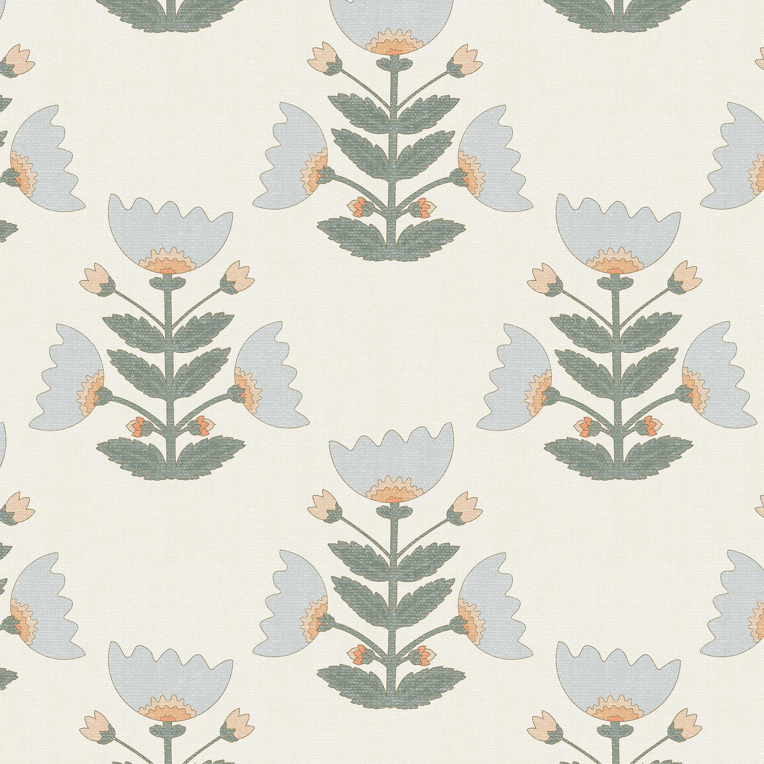 Closeup view of our Folk Art Tulips Wallpaper in Light