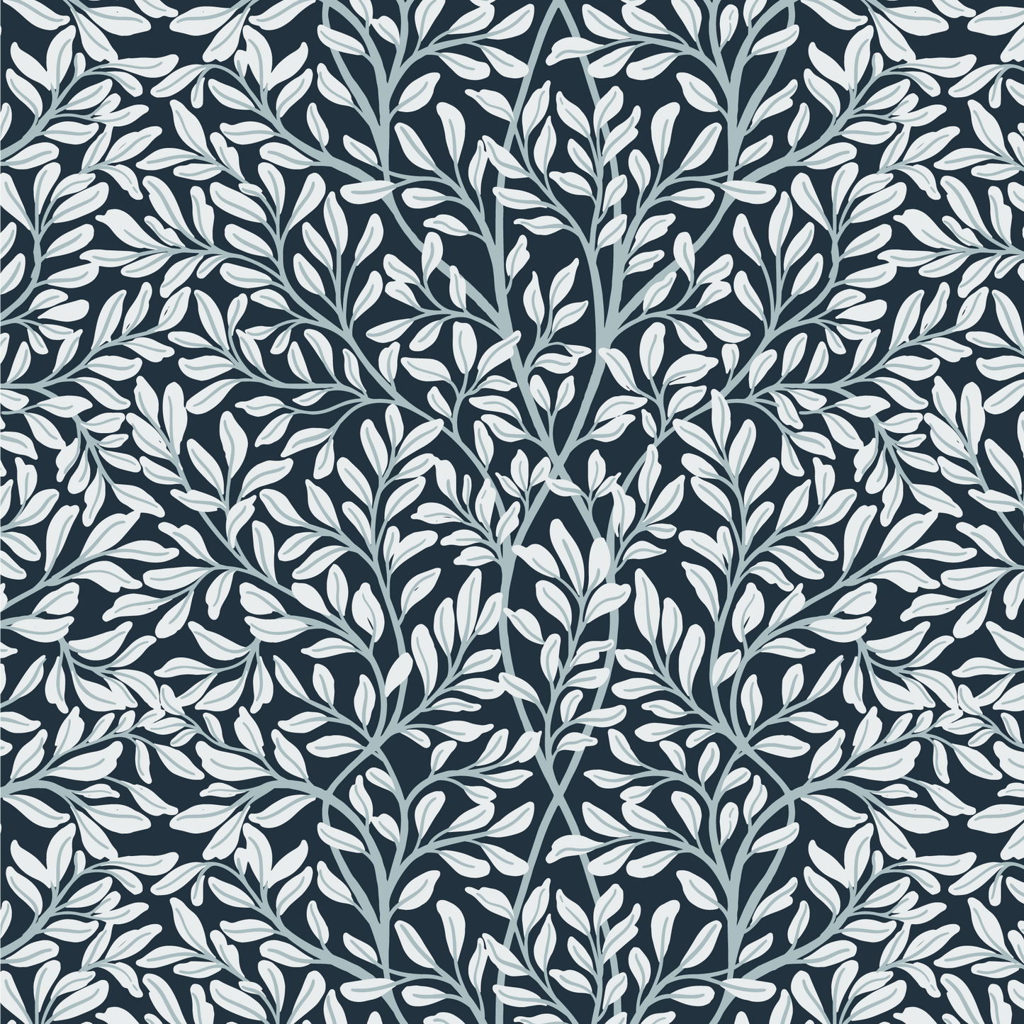 Introducing Nostalgia Nouveau Wallpaper, a luxurious addition to any space. Deep blue leaves are artfully scattered across the wallpaper, bringing a sense of nostalgia and sophistication.