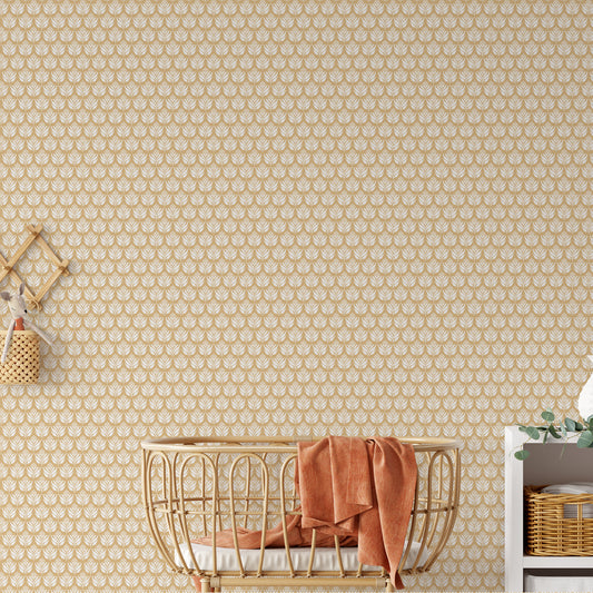 Introducing our Elegant Leaves Wallpaper in Wheat. These subtle leaves add a touch of sophistication to any space. Elevate your room with our premium wallpaper, designed for those with refined taste.