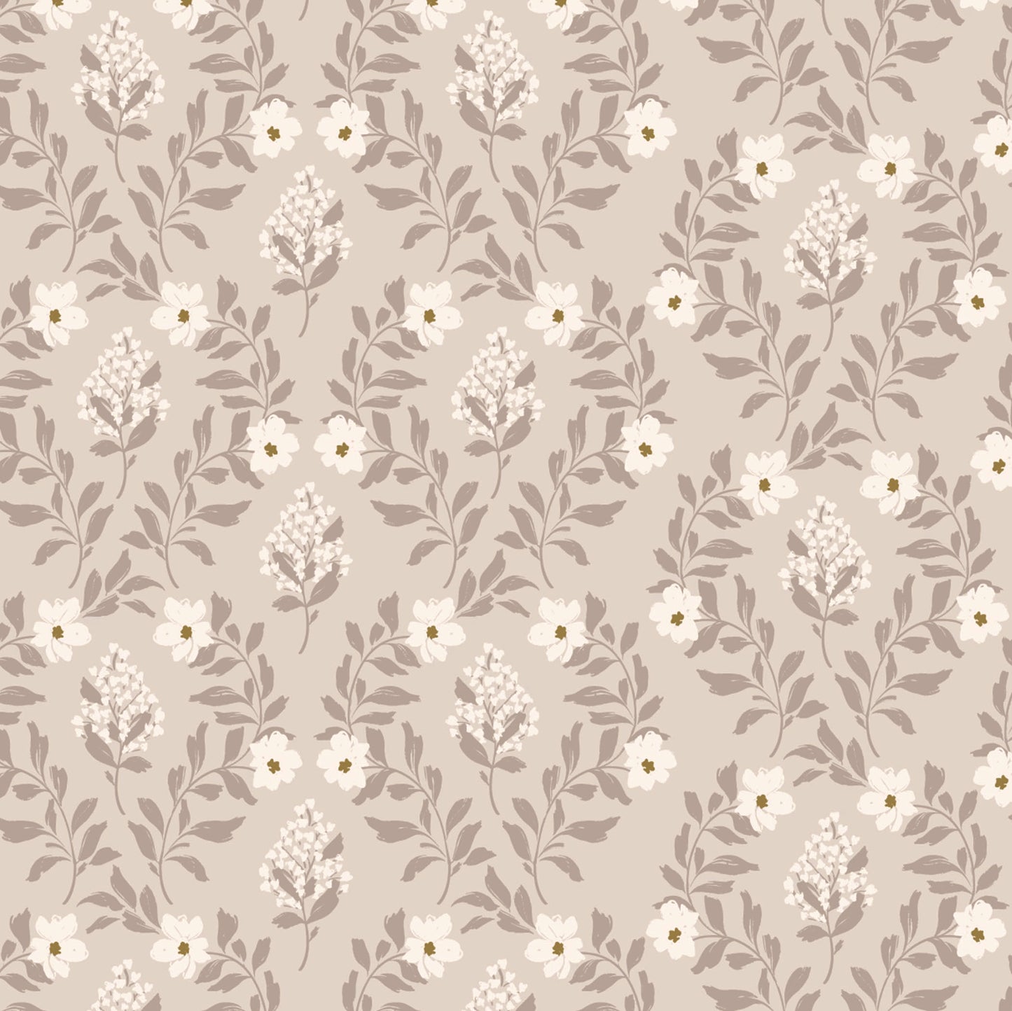 Hildegard Floral Wallpaper in Tan shown up close.