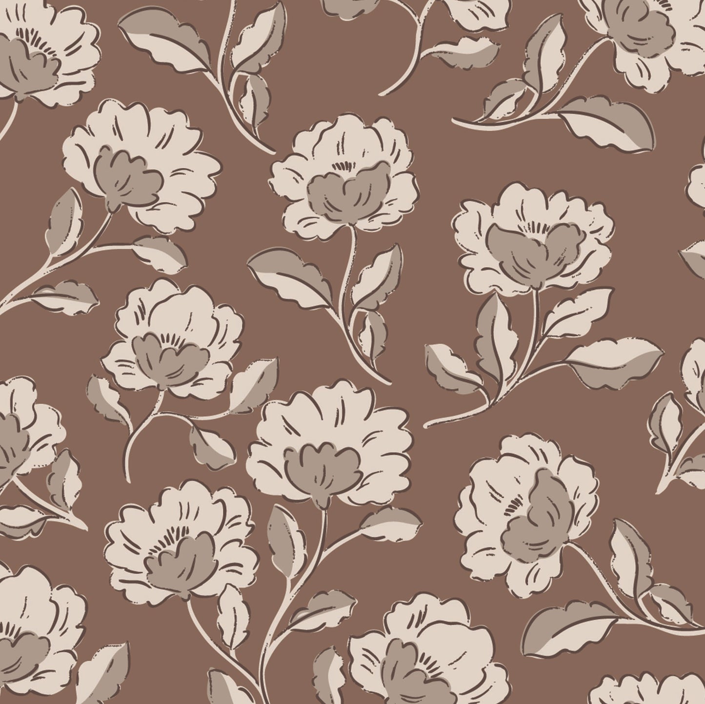 Heirloom Blooms Wallpaper in Brown shown close up.