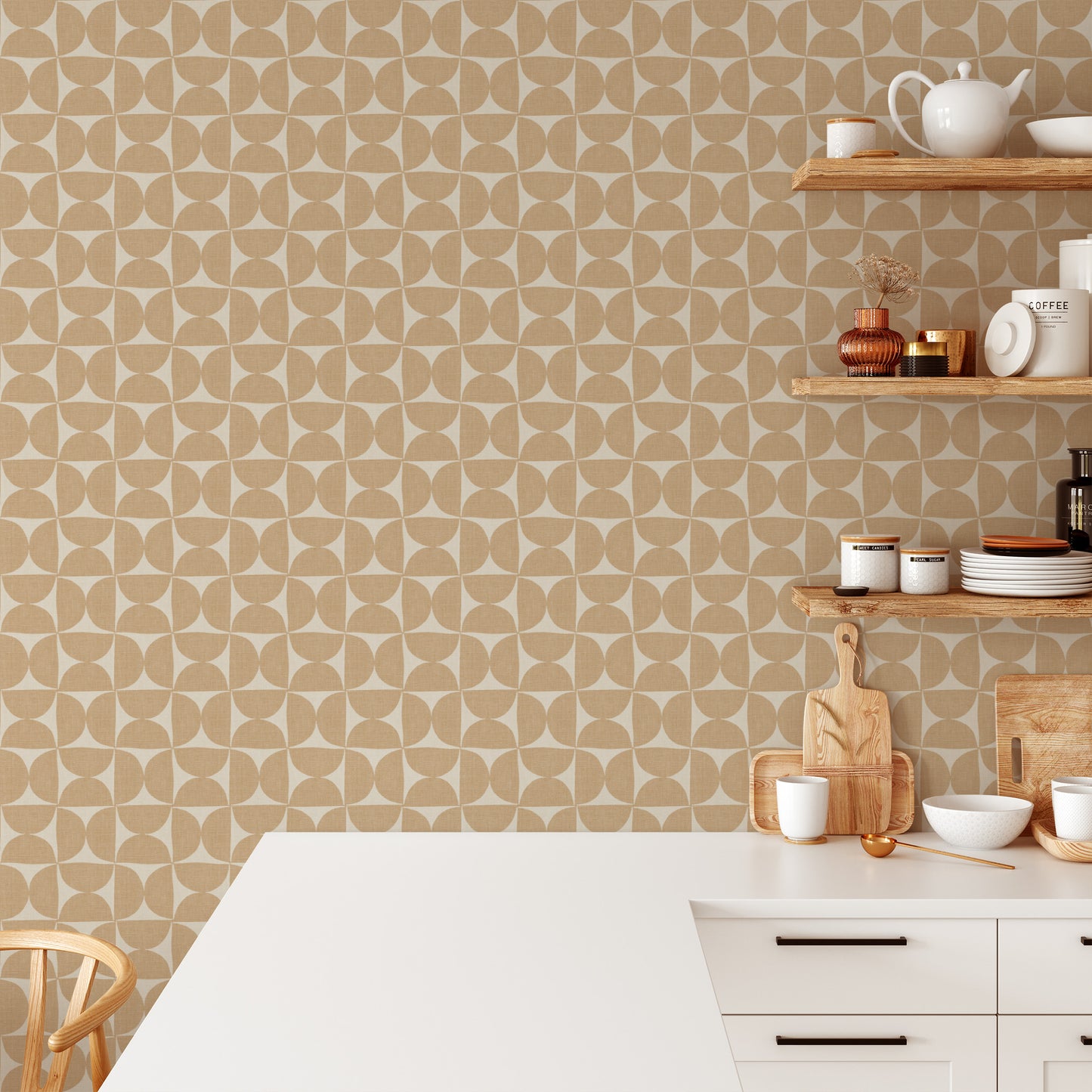 Half Circle Tile Wallpaper - Beige on Tan