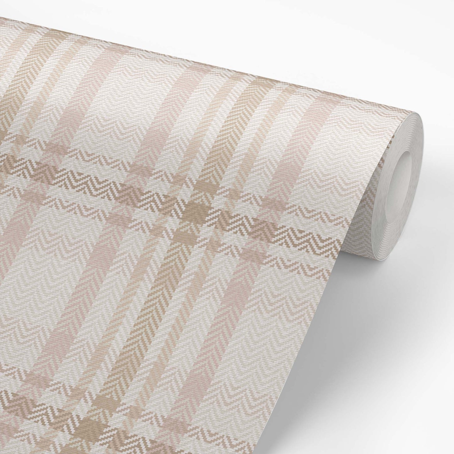 Heritage Plaid Wallpaper in Blush shown on a wallpaper roll.