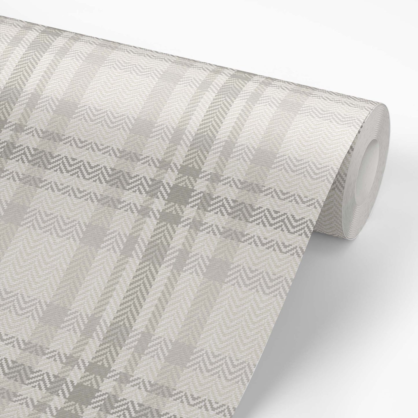 Heritage Plaid Wallpaper in Ivory shown on a wallpaper roll.