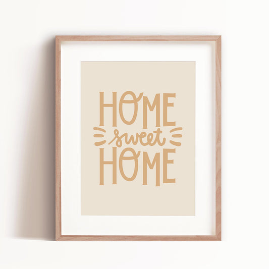 Home Sweet Home in Tan in a frame by artist Brenda Bird