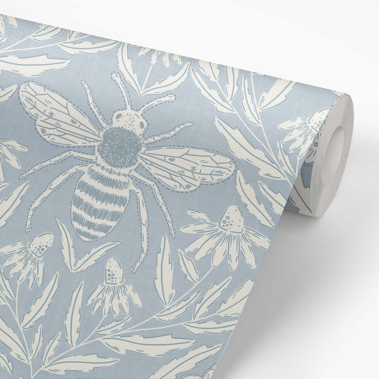 Honey Bee Meadow Wallpaper - Cloudy Sky Blue