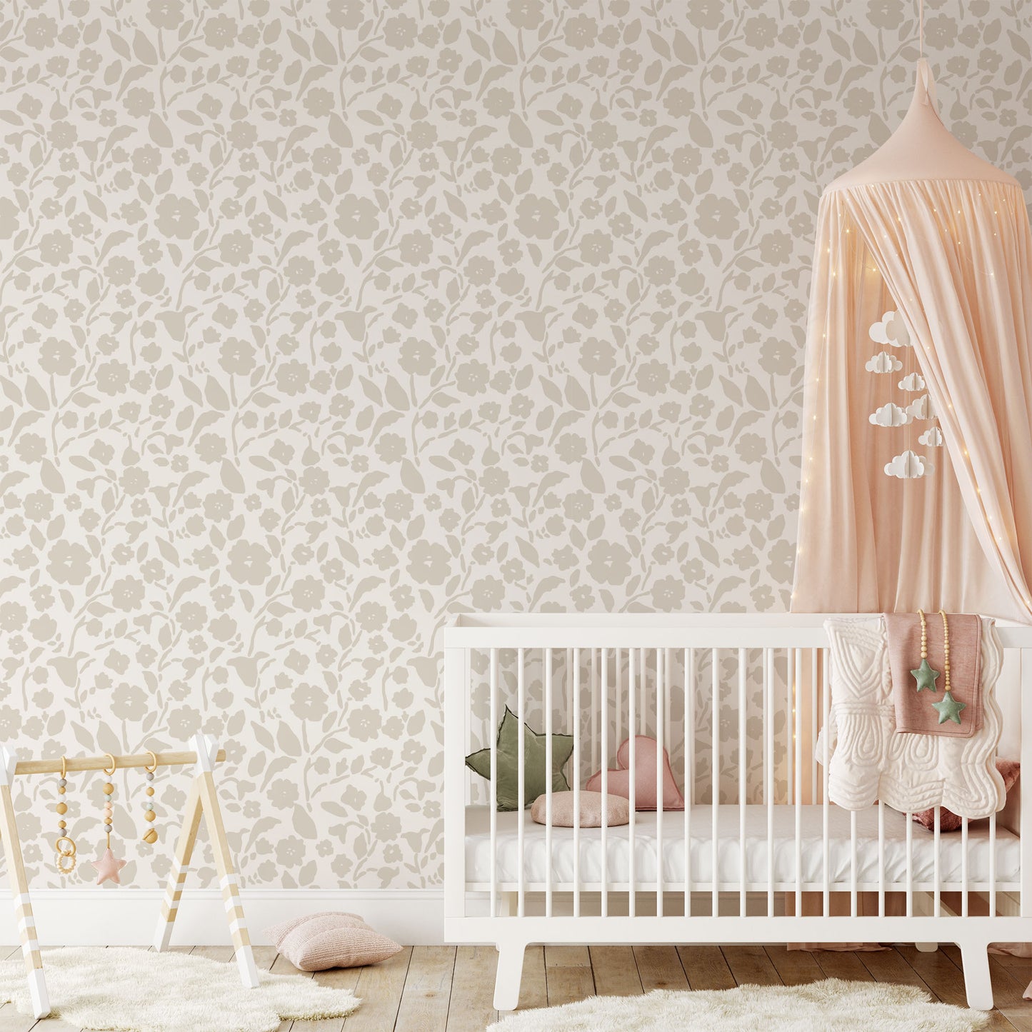 Add a touch of femininity to your space with our Lexington Wallpaper in a taupe hue shown in a full size image.