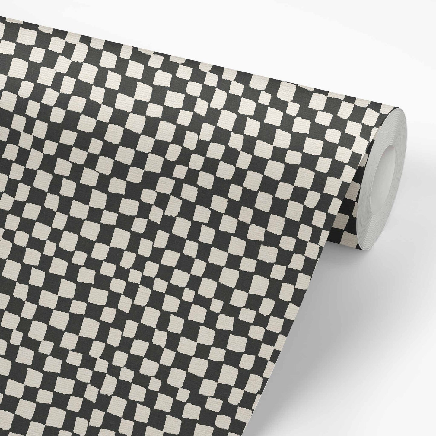 ransform your space with Lazy Checkers Wallpaper – Black. Featuring playful, uneven visuals for a dynamic, three-dimensional look, this wallpaper can bring a sense of movement and energy to any room.