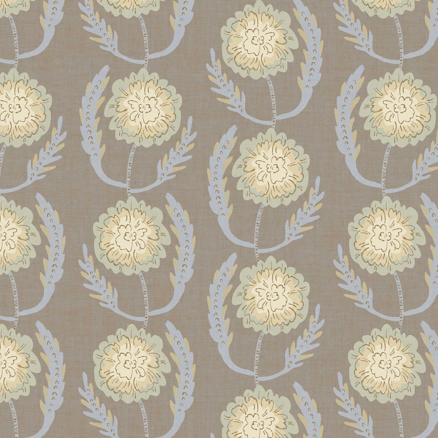 Closeup view of our Lazy Peonies Wallpaper in Khaki