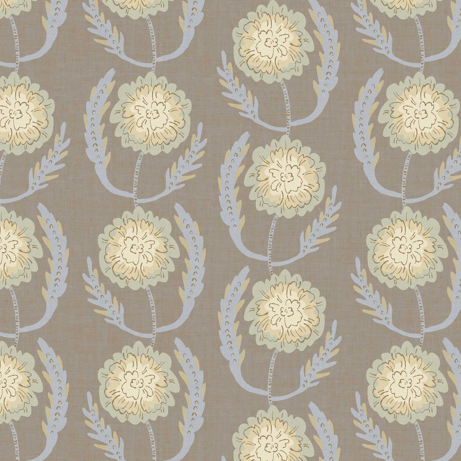 Closeup view of our Lazy Peonies Wallpaper in Khaki