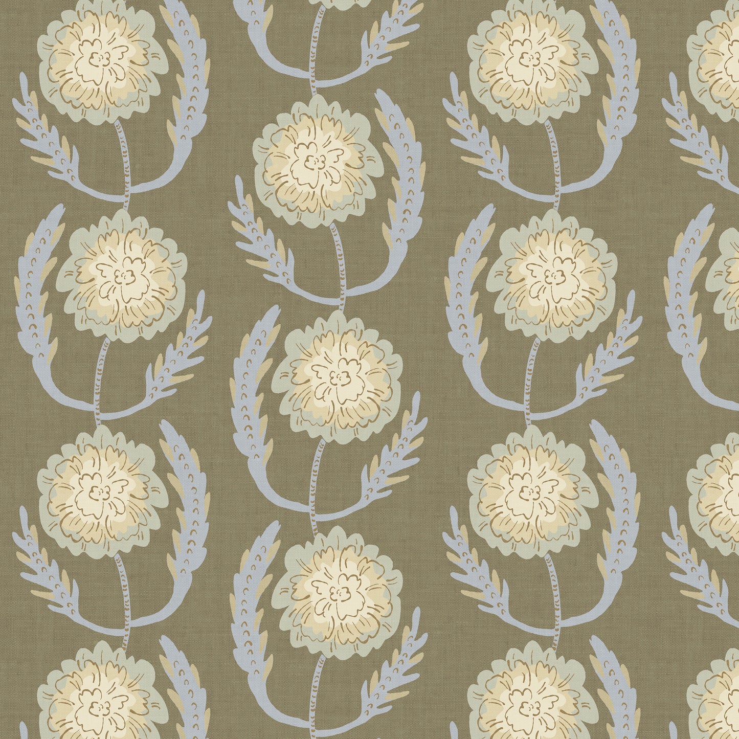 Lazy Peonies Wallpaper in Sage shown in a closeup view