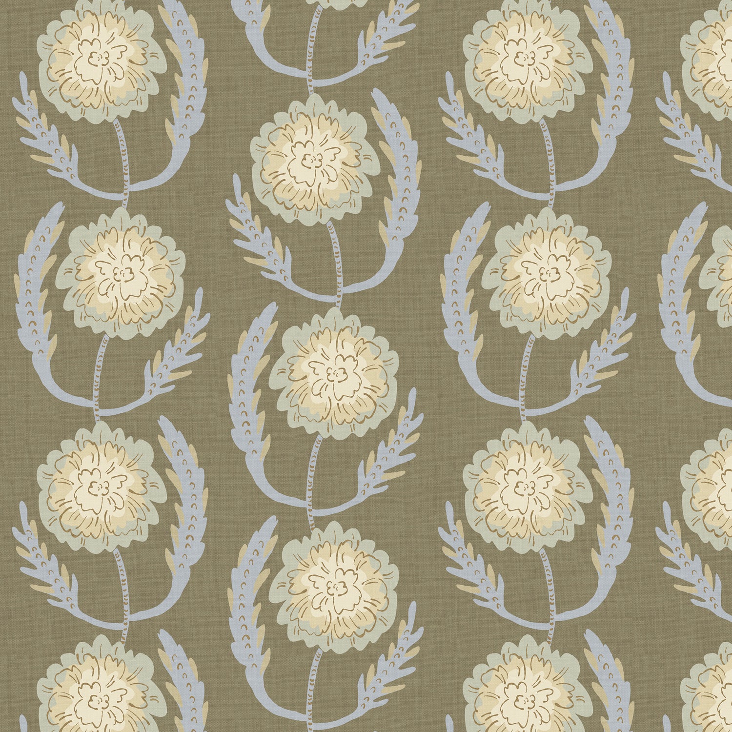 Lazy Peonies Wallpaper in Sage shown in a closeup view