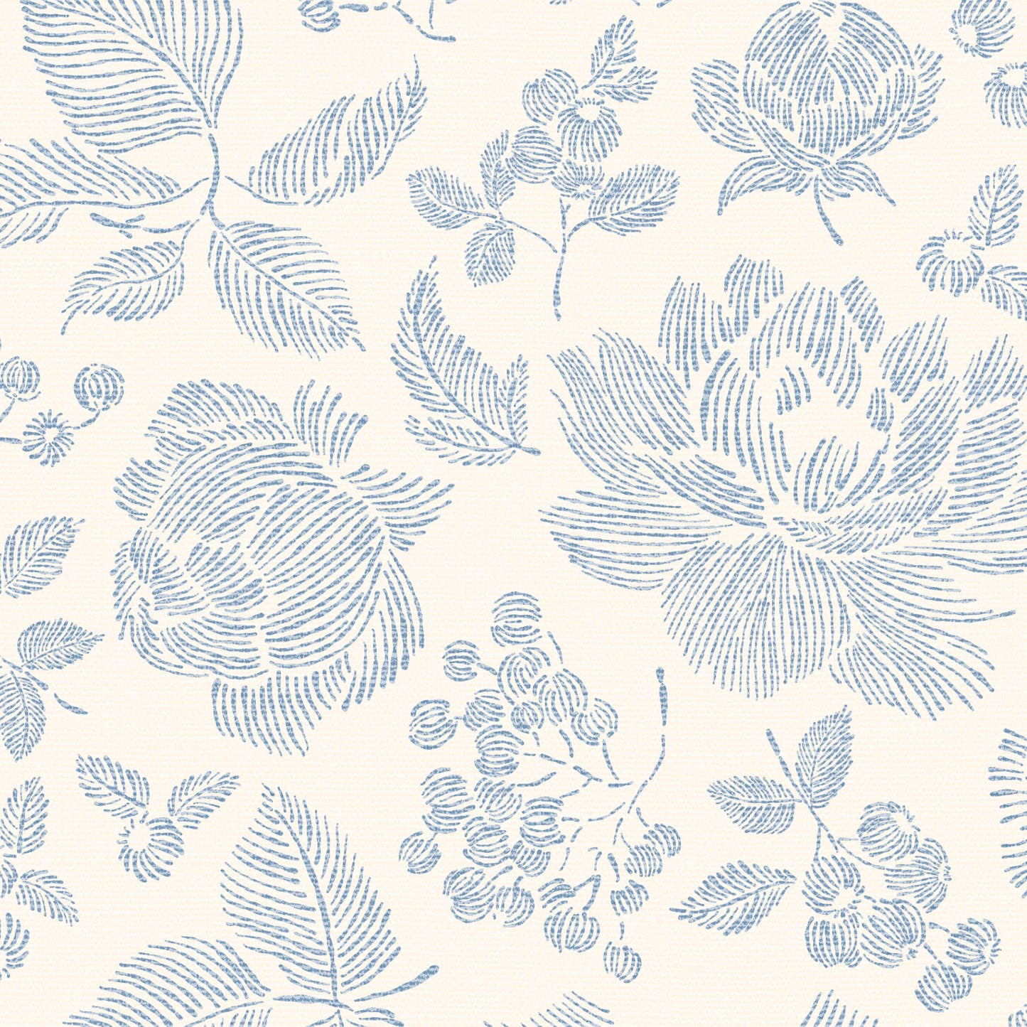 Infuse your walls with classic elegance with our Line Peonies and Berries Wallpaper in China Blue. The delicate blooms of peonies and sweet berries add a touch of sophistication to any room