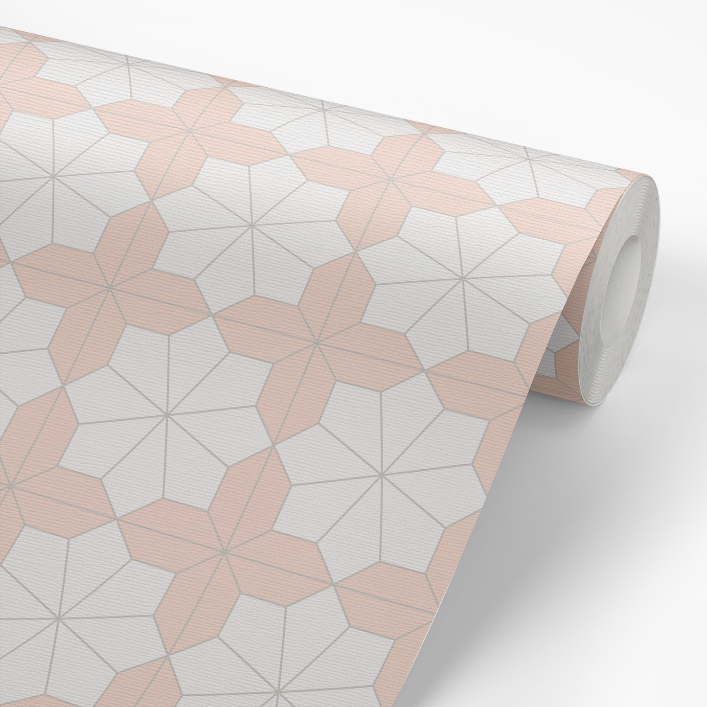 Roll of wallpaper with geometric pattern in peach
