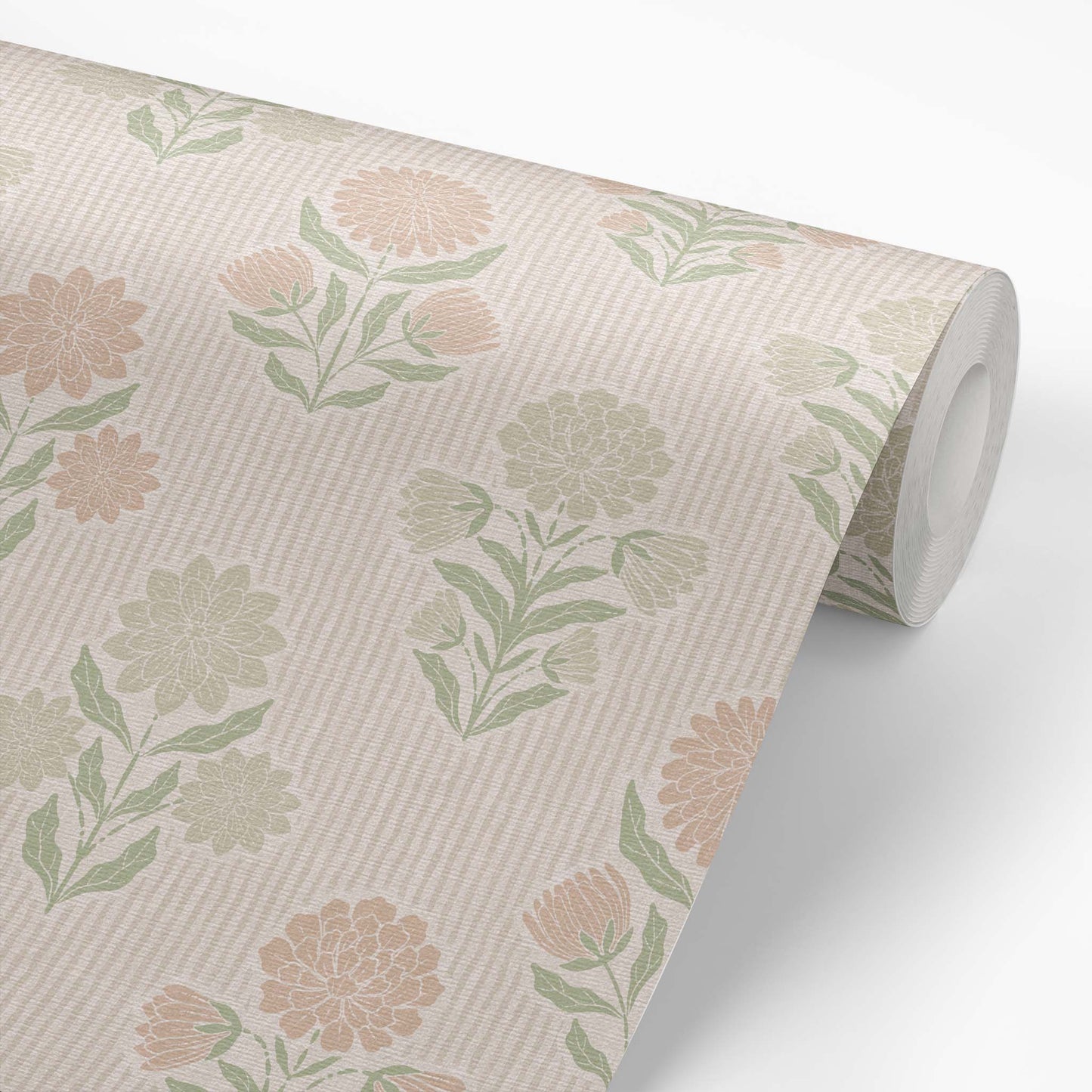 Meadow Song Wallpaper in Blush shown on a wallpaper roll.