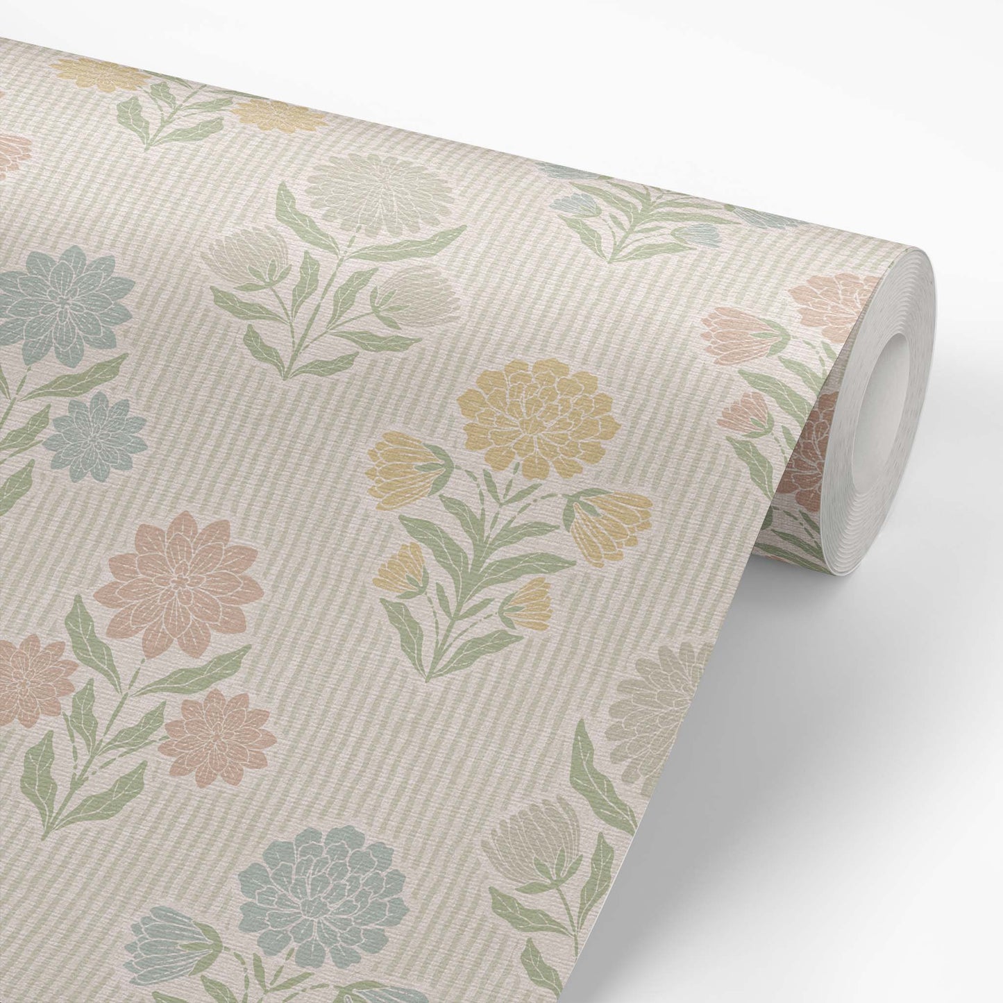 Meadow Song Wallpaper in Pastel shown on a wallpaper roll.