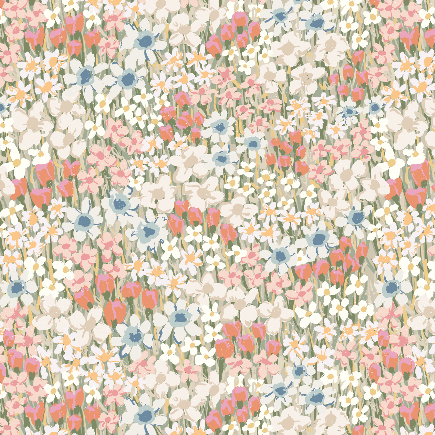 Pattern of small flowers in pastel colors on a light background