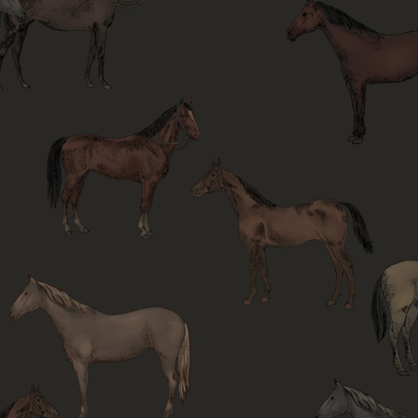 Moody Horses Wallpaper - Dark - Petite Horses