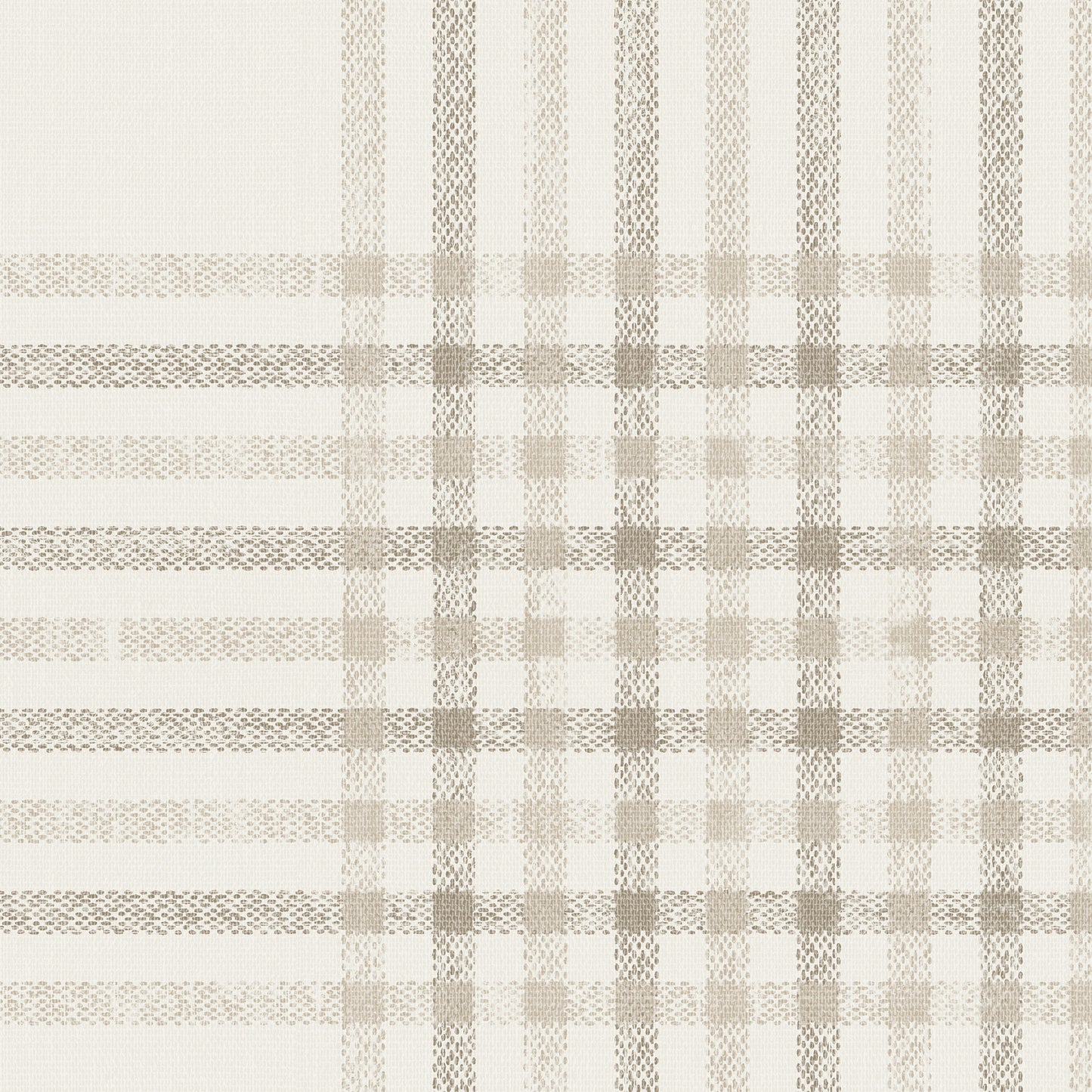 Plaid pattern with shades of tan, pashmina, cream, and gray on a white background