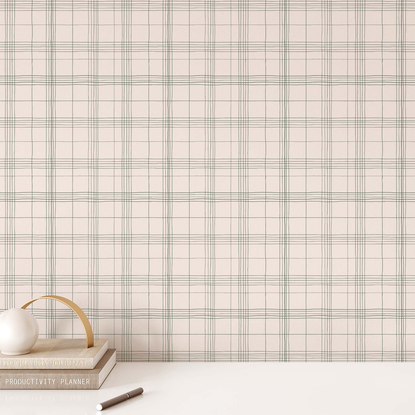 Office Wall featuring Off Grid Peel and Stick, Removable Wallpaper in Green
