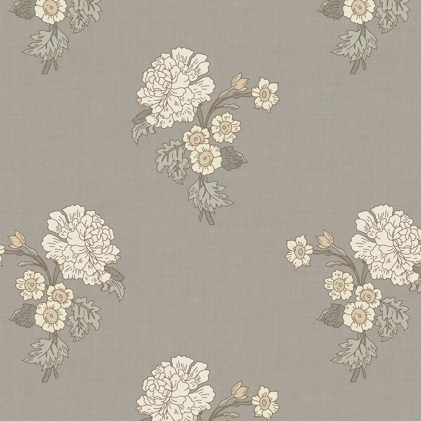 Foraged Peonies Wallpaper in Gray shown close up.