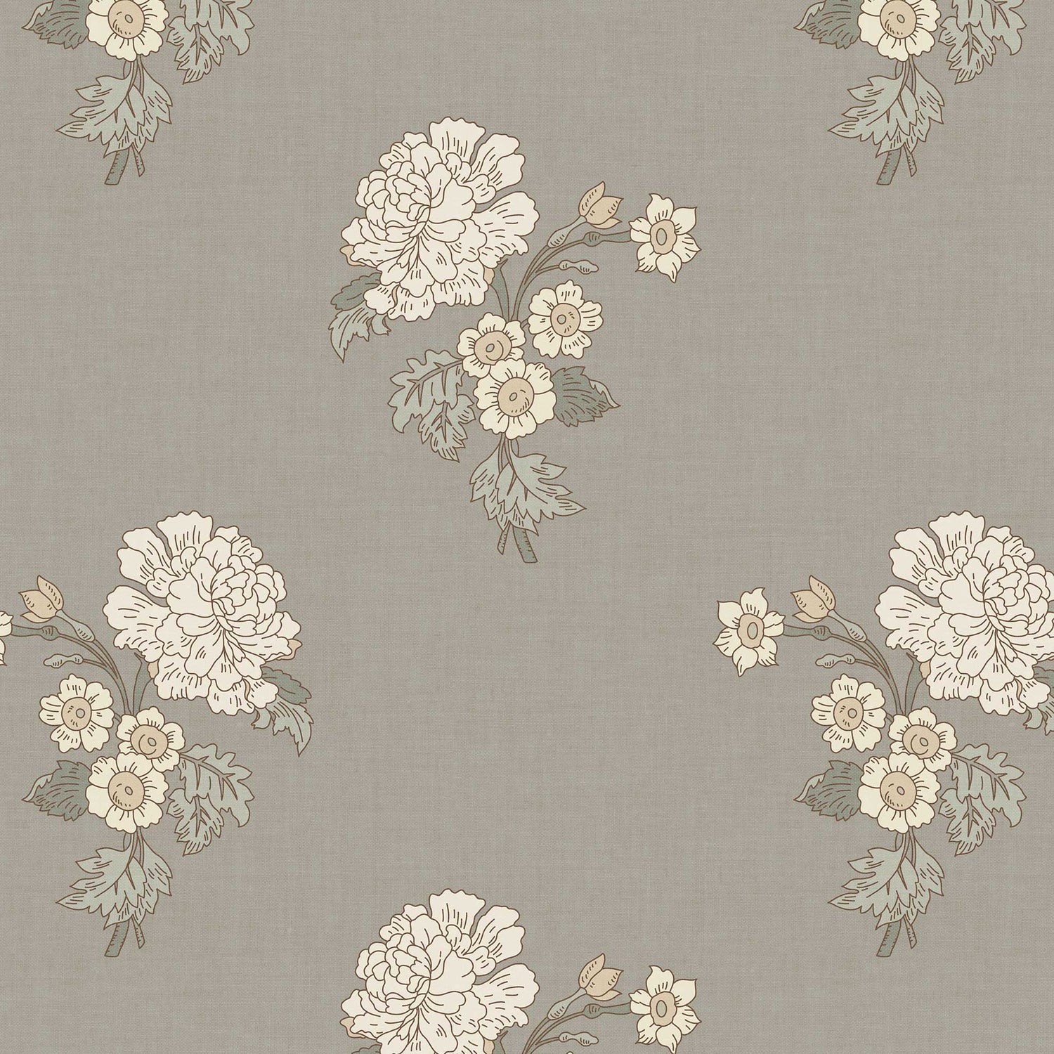 Foraged Peonies Wallpaper in Gray shown close up.