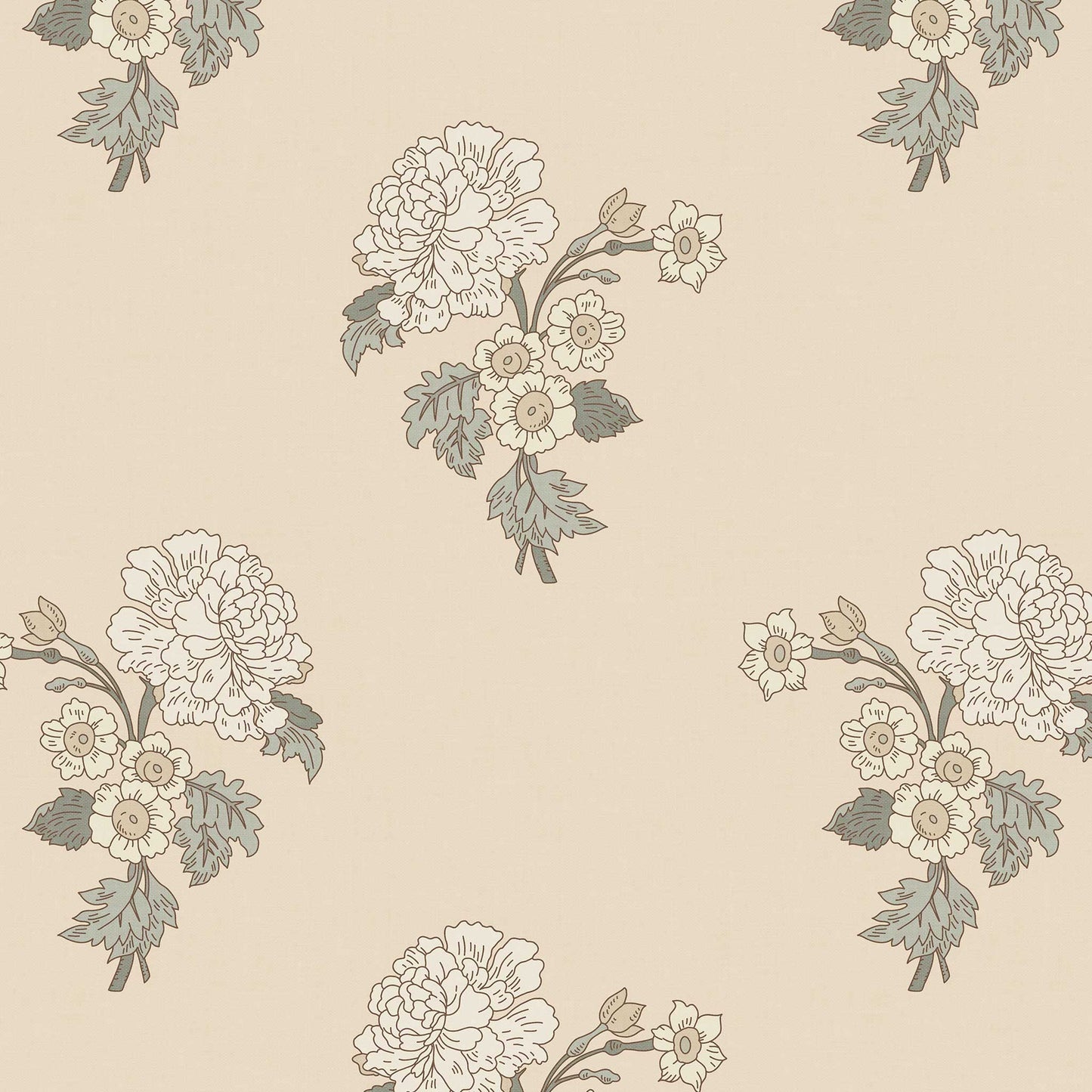 Foraged Peonies Wallpaper in Sand shown close up