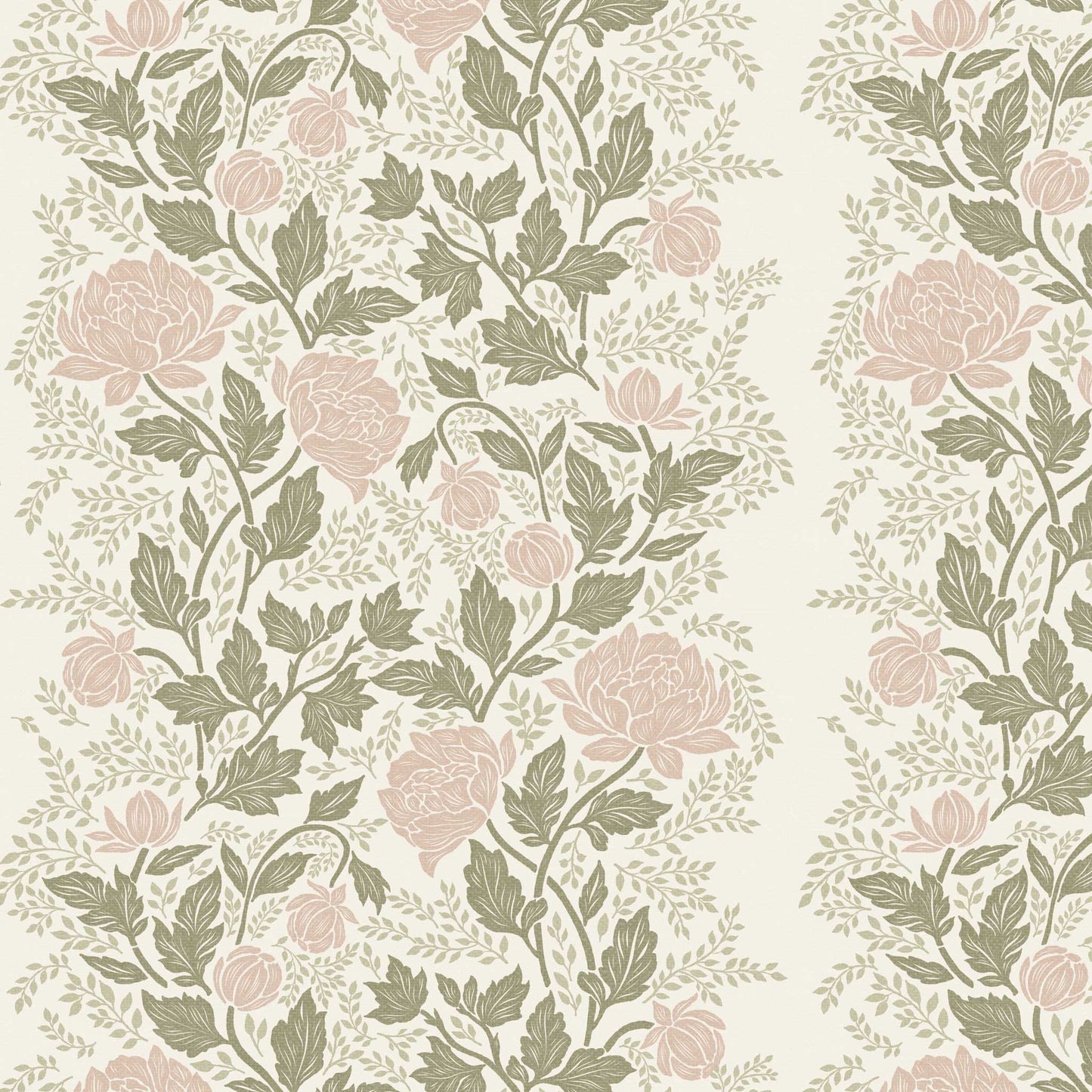 Closeup view of our Peony Vines Wallpaper in Mauve Buds